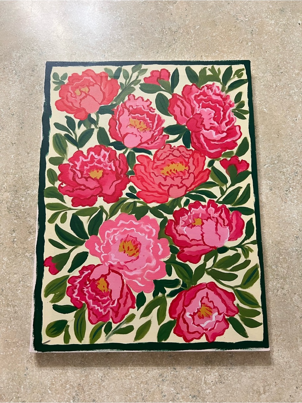Floral Peony Wall Art - Pink & Green Canvas Print approx 12x16